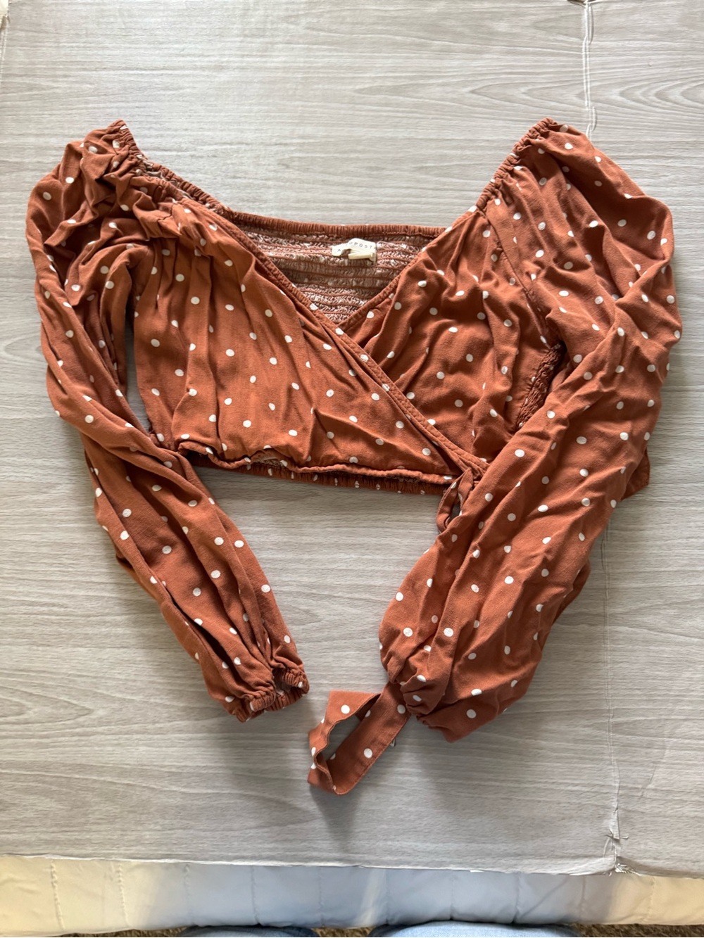 Aeropostale Rust Polka Dot Tie-Front Wrap Crop Top